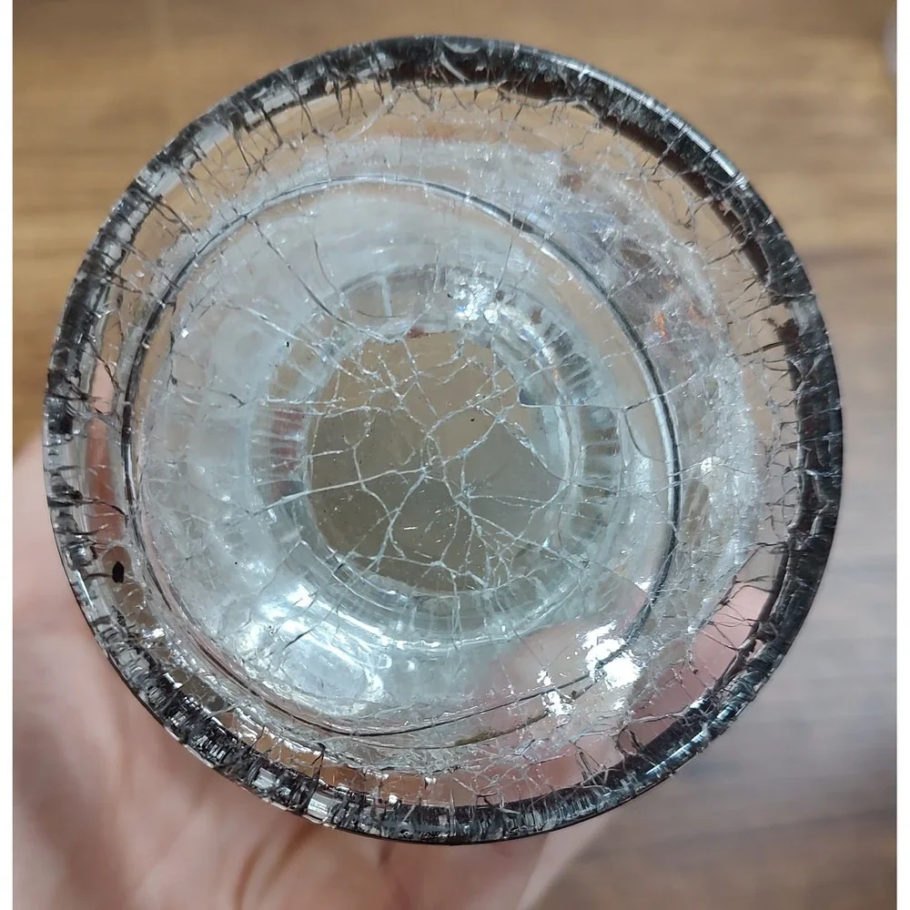 Crackle Glass Votive Candle Holder Hand Painted Flowers Spring Summer Home Decor